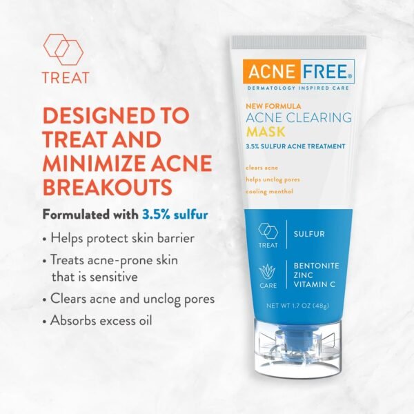 AcneFree Acne Clearing Mask, 3.5% Sulfur Acne Treatment, Absorbs Excess Oil and Unclogs Pores with Vitamin C, Bentonite, and Zinc, 1.7 Ounce - Image 4