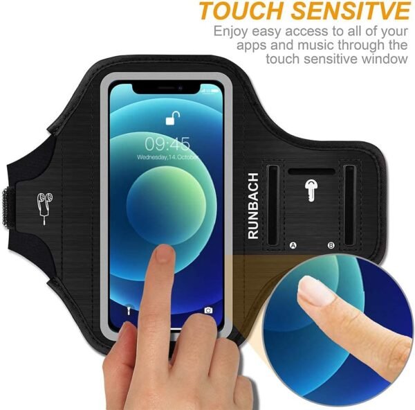 Armband for iPhone 13 Mini/12 Mini/11 Pro/iPhone X/XS,Sweatproof Running Exercise Gym Bag with Card Slot(Black) - Image 4