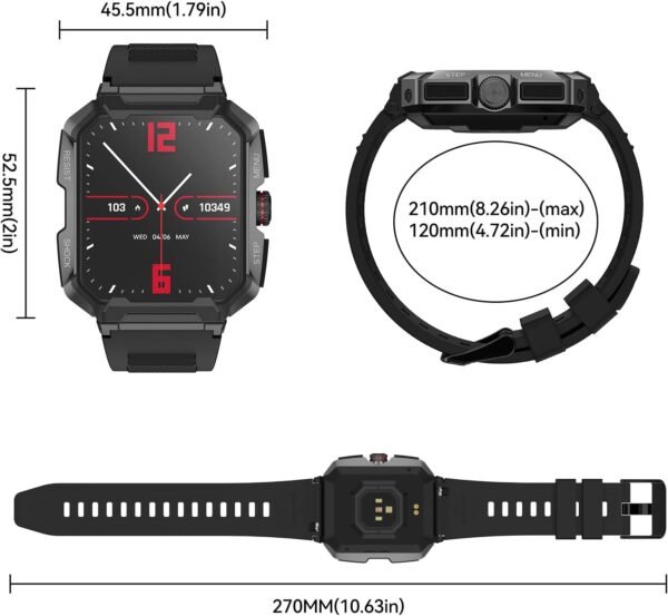 Smart Watch for Men(Answer/Make Call),1.85" 400mAh Military Smartwatch IP68 Waterproof Outdoor Fitness Watch with Heart Rate Blood Oxygen Sleep Monitor Compatible with iPhone and Android Phones - Image 8
