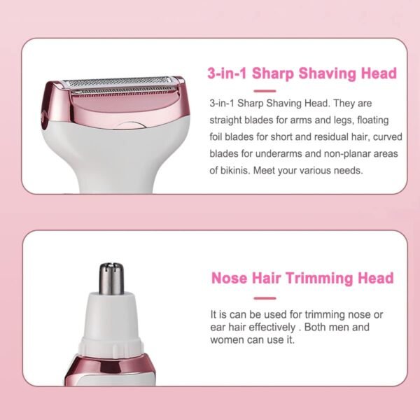 Electric Razor for Women,Hair Trimmer for Face Nose Eyebrow Beard Mustache Arm Leg Armpit Bikini,Painless Rechargeable Portable 4 in 1 Womens Body Shavers Set - Image 6