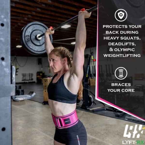 Weightlifting Belt for Squats, Deadlift, Powerlifting, Olympic Weight Lift, Cross Train, Gym, Workout, 4-inch Wide Fit Nylon Belt, Men/Women, in Black, Pink, or OD Green - Image 3