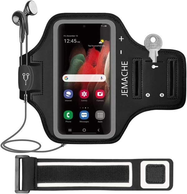 Galaxy S24 Ultra, S23 Ultra, S22 Ultra, S21 Ultra Armband, JEMACHE Gym Workouts Running Arm Band for Samsung Galaxy S20/S21/S22/S23/S24 Ultra 5G (Black) - Image 2