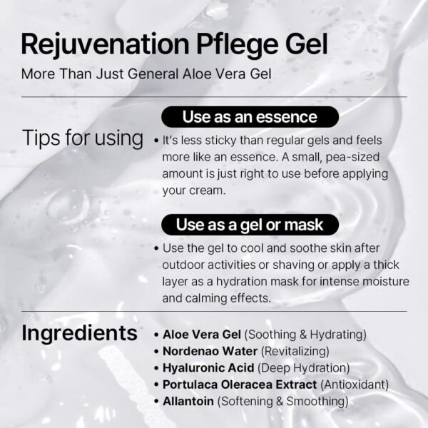 Rejuvenation Pflege Gel, Moisturizing Smoothing Cooling Gel Essence, Soothing Refreshing Non-Sticky Gel, Soothing and Hydrating Aloe Vera for Dry & Sensitive Skin - Image 5