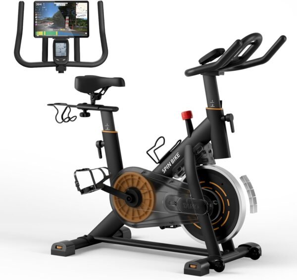 YAMO Exercise Bike, Indoor Cycling Bike Brake Pad/Magnetic Stationary Bike for Home, Adjustable Resistance Silent Belt Drive, Cycle Bike with Comfortable Seat Cushion & Upgraded LCD Monitor - Image 2