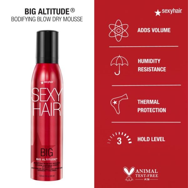 SexyHair Big Altitude Bodifying Blow Dry Mousse, 6.8 Oz | Volume with Hold | Up to 72 Hours Humidity Resistance | Thermal Protection - Image 4
