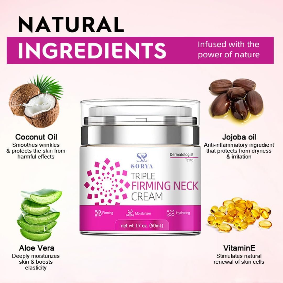 SORYA Neck Firming Cream Anti-Aging To Reduce Wrinkles Neck Firming Cream Moisturizer with Retinol, Collagen & Hyaluronic Acid for Men & Women, - Image 4