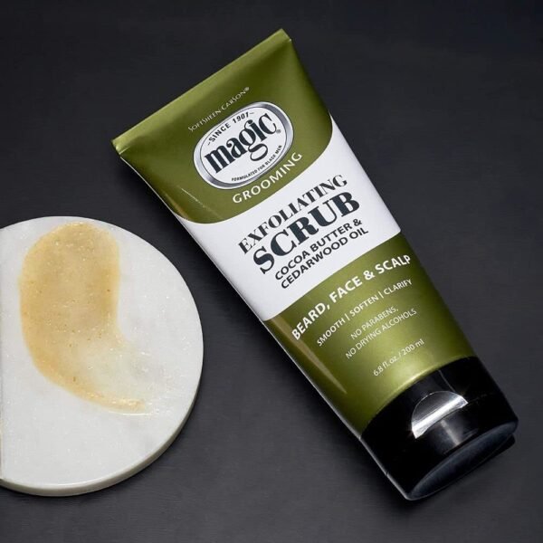 SoftSheen-Carson Magic Men's Grooming Facial Exfoliating Scrub, Softens, Smooths and Clarify, With Cocoa Butter and Cedarwood Oil for Beard, Skin and Scalp, 6.7 fluid ounces - Image 9