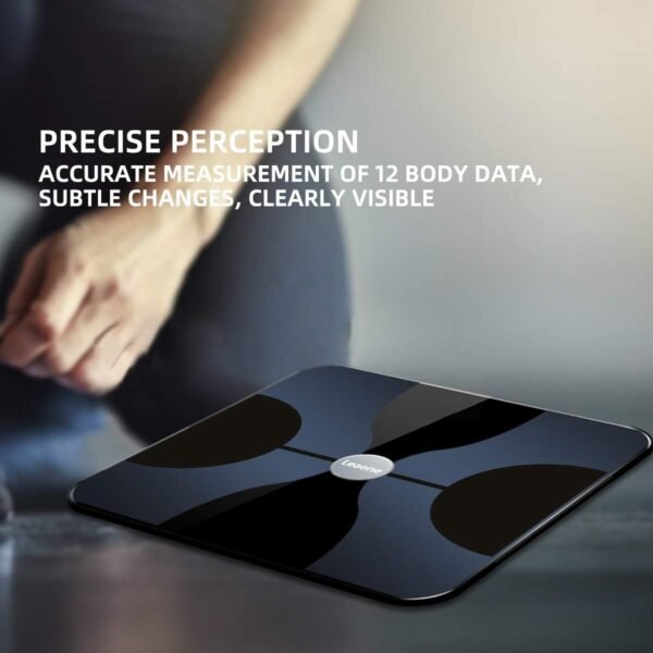 Leaone Body Fat Scale 30x30cm, Digital Backlit White LED, Smart Bluetooth Digital BMI Weight Scale, Body Composition Analyzer Health Monitor with 6mm Tempered Glass with Smartphone App, 400lbs, Black - Image 3