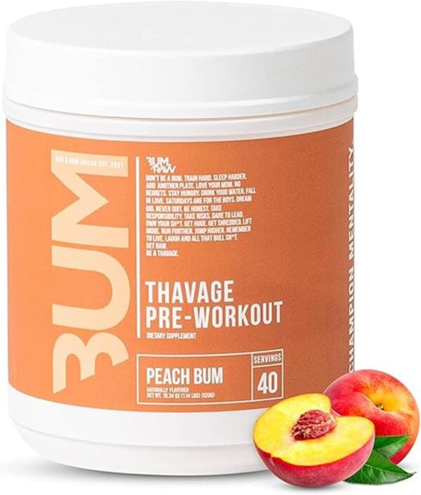 RAW Thavage Pre Workout - Peach Bum Chris Bumstead Pre Workout Formula, Sports Nutrition Pre-Workout Powders Men & Womens Preworkout Drink, Energy Powder for Working Out 40 Servings 1 17.6 Ounce - Image 2