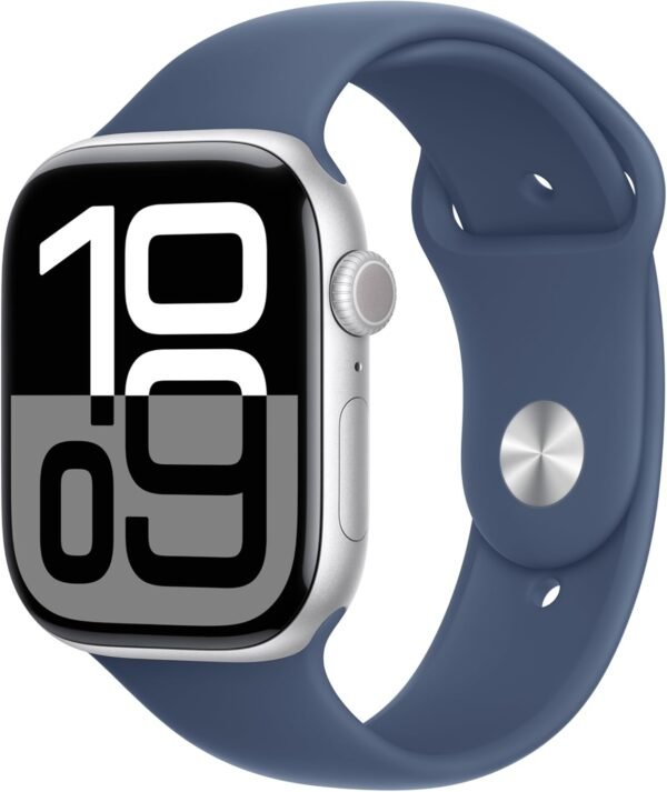 Apple Watch Series 10 [GPS + Cellular 46mm case] Smartwatch with Silver Aluminium Case with Denim Sport Band - M/L. Fitness Tracker, ECG App, Always-On Retina Display, Water Resistant - Image 2