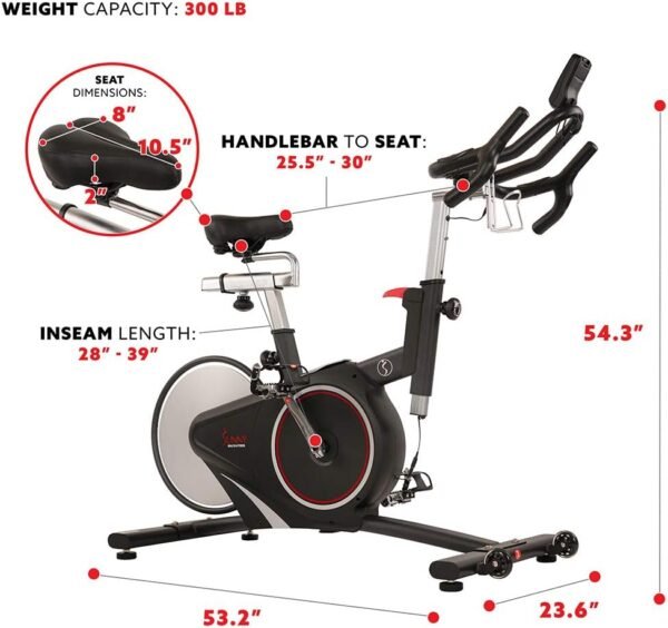 Sunny Health & Fitness Magnetic Rear Belt Drive Indoor Cycling Exercise Bike with RPM Cadence Sensor - SF-B1709, Black - Image 7