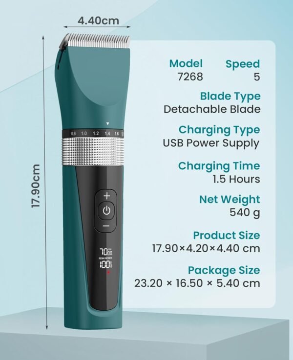 oneisall Cat Clippers for Matted Hair, 5-Speed Quiet Cat Grooming kit, Cordless Cat Shaver for Long Hair,Waterproof Cat Hair Trimmer, Pet Clippers for Cats(Green) - Image 10