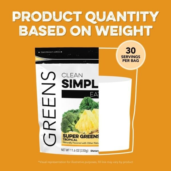 Clean Simple Eats Tropical Greens Powder Mix, Greens Superfood Powder Smoothie & Juice Mix, Gluten Free, Includes Powerhouse Superfoods Chlorella & Spirulina Powder Organic (30 Servings) - Image 6