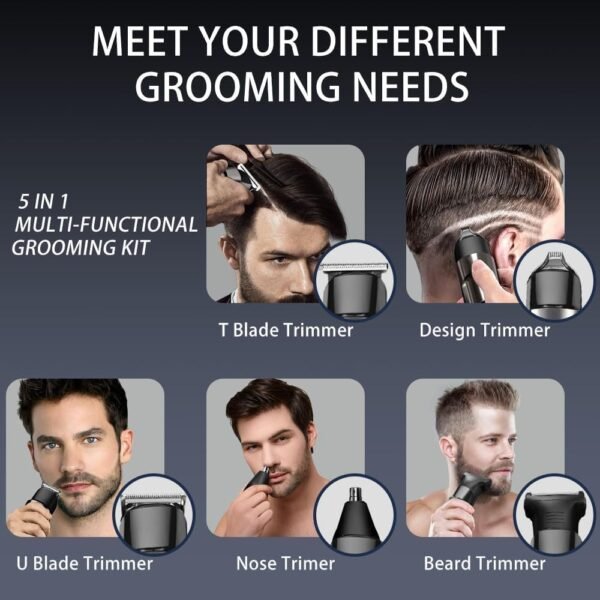 Beard Trimmer for Men - 5 in 1 Kit Electric Razor, Nose Hair Trimmer with LED Display, Cordless Mustache Body Face Grooming Kit, Waterproof Rechargeable Beard Shaver - Image 3