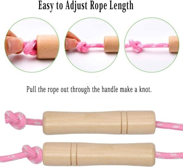Cotton Jump Rope for Kids, Adjustable Toddler Skipping Rope with Wooden Handle, 2 Pack Student Jumping Rope for Outdoor Fun Activity, Exercise - Image 5