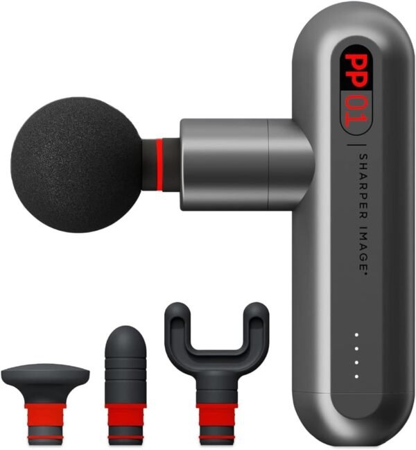 Sharper Image Deep Tissue Portable Percussion Massage Gun, Compact Plus, Back & Neck Muscle Massager with 4 Attachments - Handheld Rechargeable Massage Gun for Athletes (Renewed) (Gunmetal Gray) - Image 2