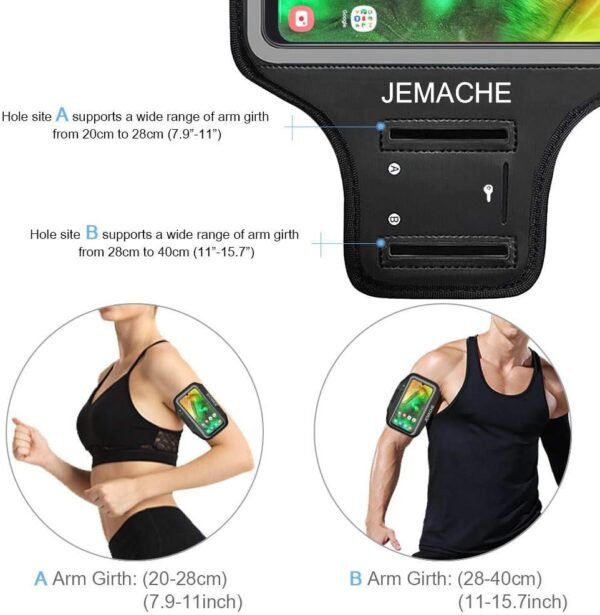 Galaxy A55 A54 A53 Armband, JEMACHE Water Resistant Gym Running Workouts Arm Band for Samsung Galaxy A51 A52 A53 A54 A55 (5G) with Card Holder (Black) - Image 5