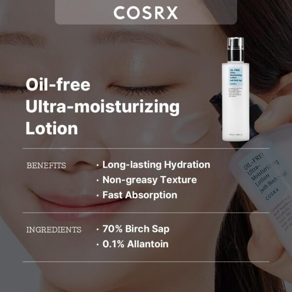 COSRX Oil Free Lotion with Birch Sap, Daily Acne Facial Moisturizer, Hydrating Moisturizer for All Skin Types, Korean Skin Care, Paraben free, 3.38 fl.oz / 100ml - Image 3