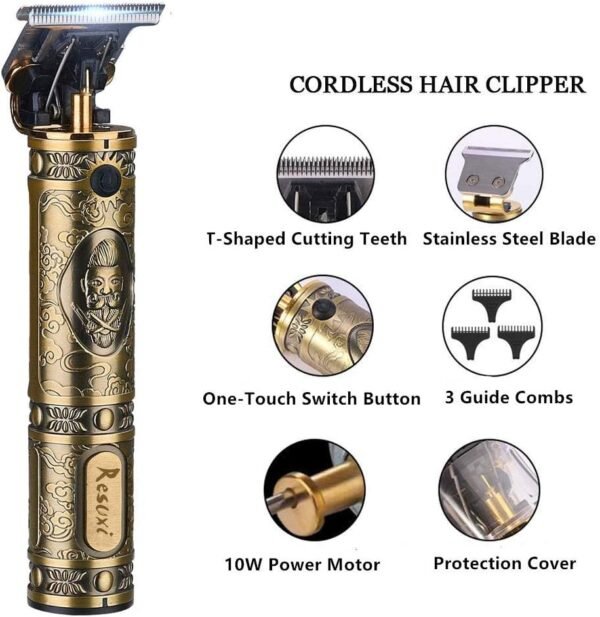 RESUXI Cordless Hair Trimmer for Men, Professional Electric Hair Clippers Barber Trimmer, Mens T-Blade Beard Trimmer Zero Gapped Edgers Gold Knight Close Cutting Haircut Kit - Image 3