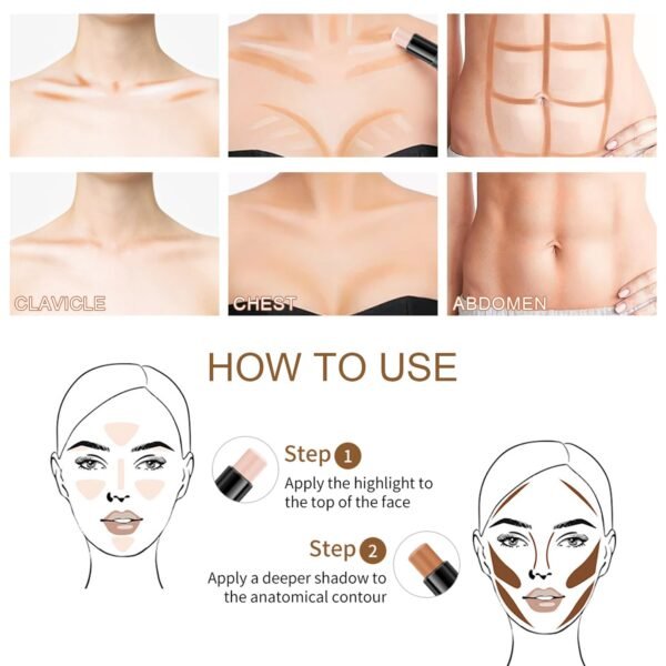 6 Colors Cream Contour Stick Makeup Kit,Shades with Highlighter Stick,Blush Stick and Bronzer Contour Stick for Sculpt the Cheeks,Long Lasting,Waterproof,Matte & Dewy Finish for Woman (SET B) - Image 8