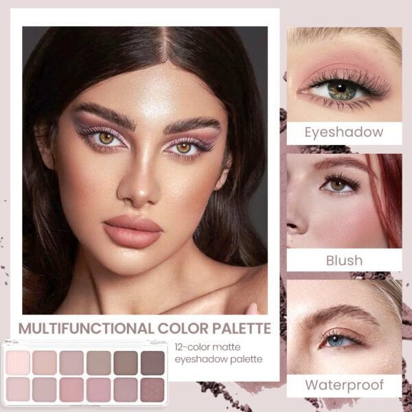 AMY'S DIARY 12-Color Light Pink Purple Eyeshadow Palette for Versatile Day-to-Night Looks – Blendable, Long-Lasting, and Highly Pigmented. Elevate Your Eye Makeup– Unleash Your Unique Style (08#) - Image 4