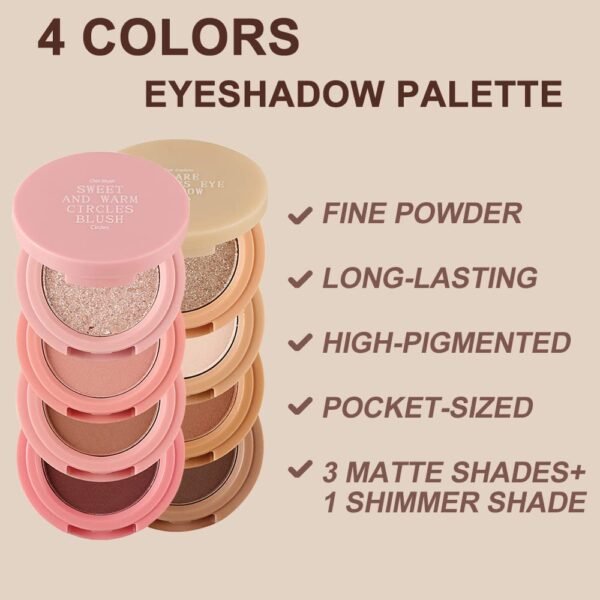 Erinde 4 Colors Eyeshadow Palette, Matte Shimmer Quartet, High Pigmented, Long Lasting, Ultra-Blendable, Rich Colors with Velvety Texture Eye Makeup Palette with Mirror, Great for Travel M03# - Image 5
