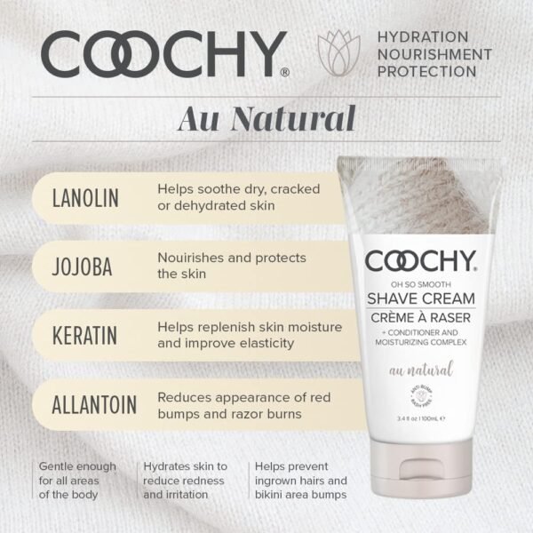 Coochy Intimate Shaving Cream | Shave Conditioner & Moisturizer for Face & Body | Ideal for Sensitive Skin Care, Anti-Bump | Au Natural, 3.4 oz - Image 3