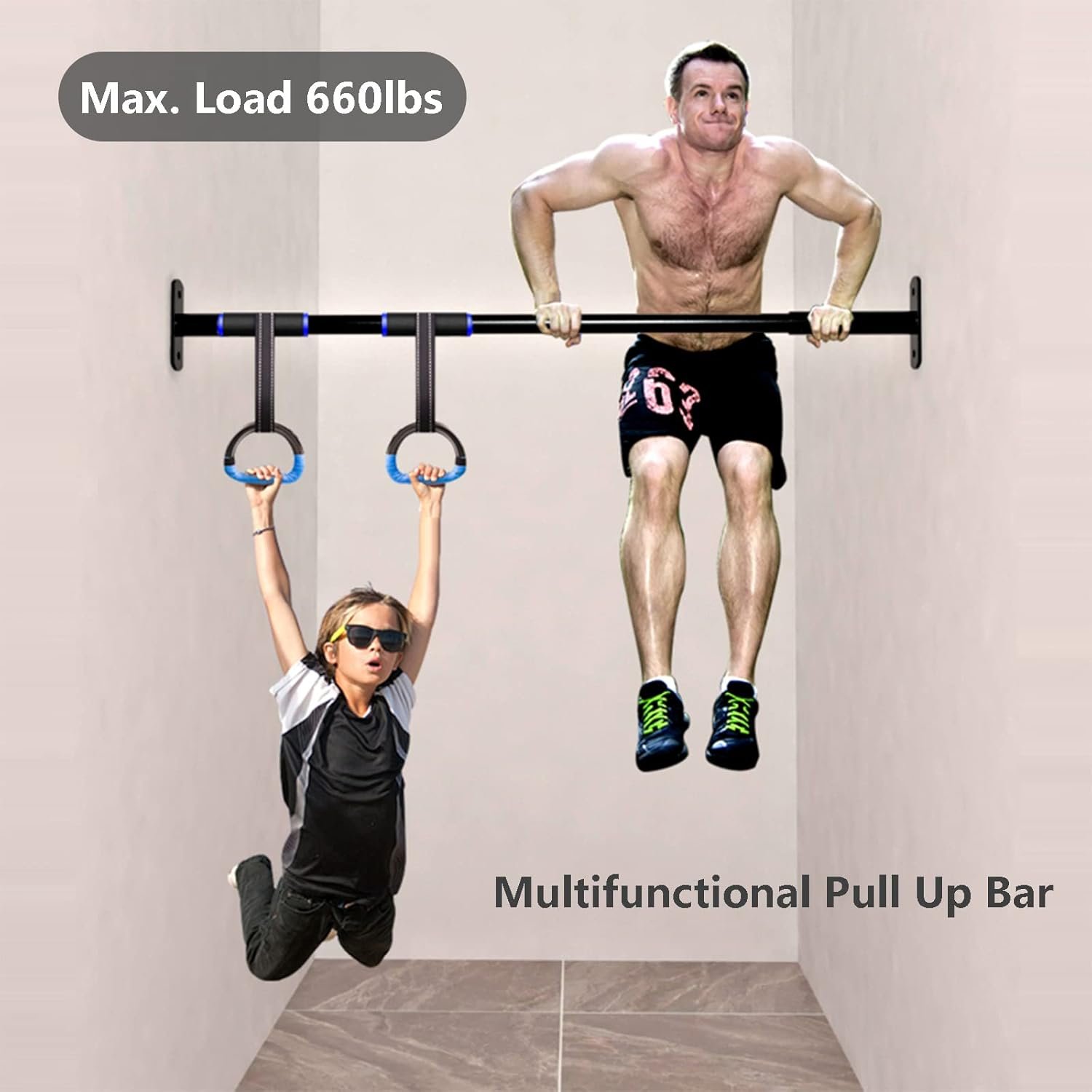 Adjustable Chin Up Bar Doorway Wall Mounted Pull Up Bar, Heavy Duty Steel Indoor Pull Up Bar Strength Training Equipment for Home Gym Exercise Fitness, Max Load-Bearing 660lbs - Image 3