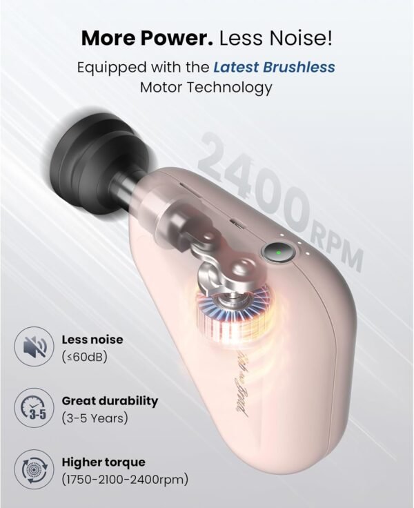 BOB AND BRAD Air 2 Mini Massage Gun 12MM Amplitude with 4800 mAh Battery, Portable Deep Tissue Percussion Muscle Massage Gun with Type-C Charging for Muscle Pain Relief, Pink, FSA and HSA Eligible - Image 6