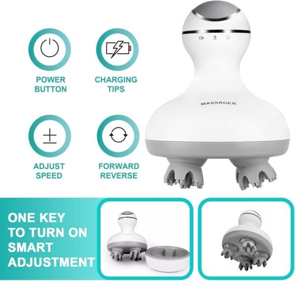VGU Rechargeable Scalp Massager with Multi-Node Design, Promotes Hair Growth, Relieves Stress, Waterproof, Portable Handheld Head Massager - Image 5