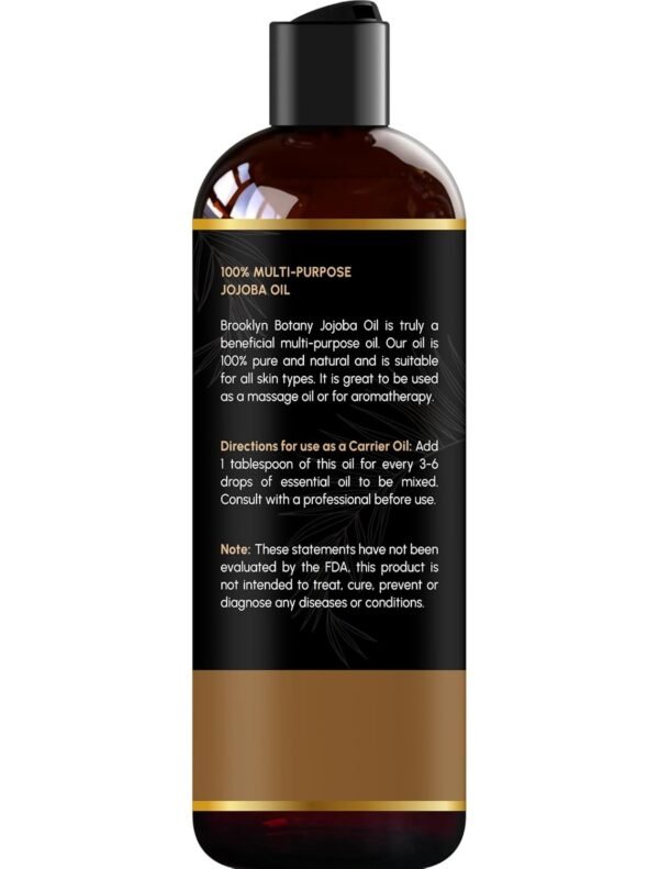 Brooklyn Botany USDA Organic Cold-Pressed Jojoba Oil for Skin, Hair and Face - 100% Pure and Natural Body Oil and Hair Oil - Carrier Oil for Essential Oils, Aromatherapy and Massage Oil - 8 fl Oz - Image 4