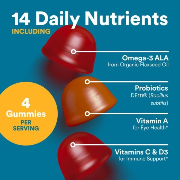 SmartyPants Multivitamin for Men, Organic Gummies: Probiotics, CoQ10, Methylfolate, Omega 3 (ALA), Vitamin D3, C, Vitamin B12, B6, A, K & Zinc for Immune Support, Biotin, 120 Gummies (30 Day Supply) - Image 5