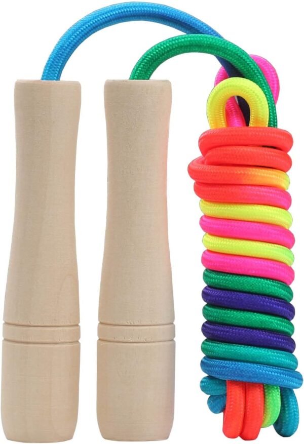 Jump Rope Kids, 8.5ft Adjustable Cotton Skipping Rope with Wooden Handle for Boys and Girls Fitness Outdoor Exercise (Rainbow color) - Image 2