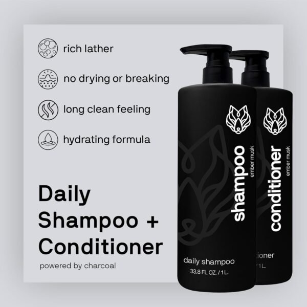 Black Wolf Everyday Men’s Shampoo & Conditioner Set, 12 Fl Oz - Charcoal Powder Cleanses Scalp and Fights Dirty & Greasy Hair - Thick & Rich Lather Daily Shampoo and Conditioner - For All Hair Types - Image 3