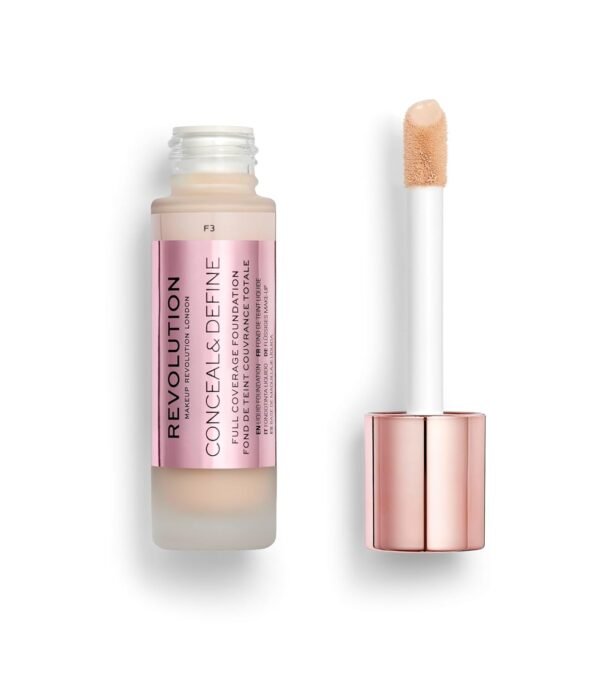 Revolution Beauty, Conceal & Define Foundation, Full Coverage, Long-Lasting Matte Finish, Vegan & Cruelty Free, F3 Fair Skin Tones, 0.8 Fl.Oz. - Image 2