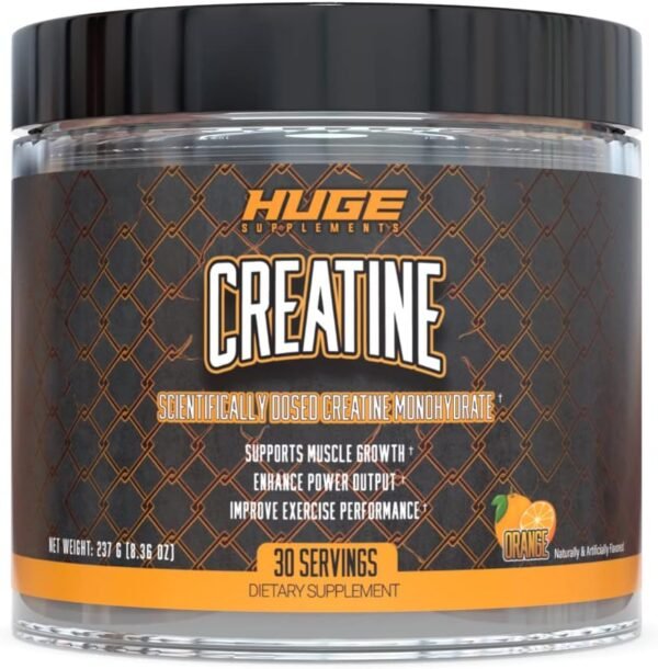 Huge Supplements Creatine Monohydrate Powder, 5000mg of Pure Creatine, Clinically Dosed to Boost Performance, Increase Muscle Strength and Size, 30 Servings (Orange) - Image 2