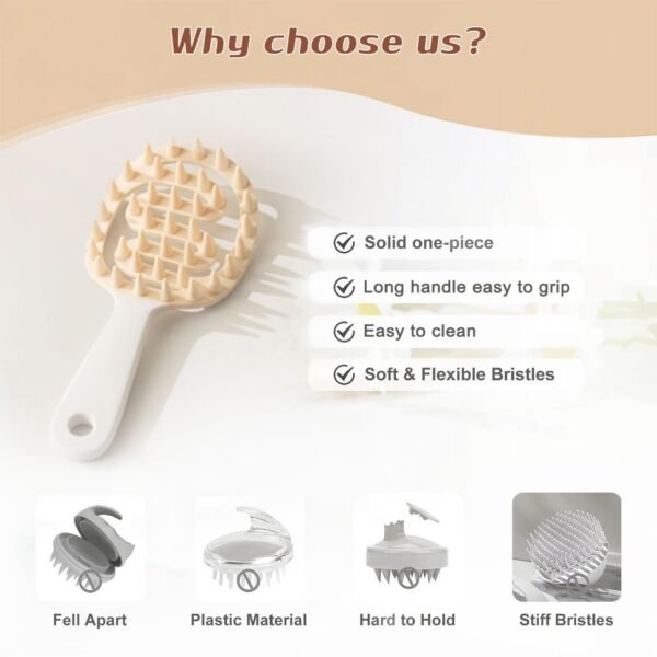 Scalp Massager Shampoo Brush for Hair Silicone Scalp Scrubber with Handle Curved Vented Scalp Scrubber Scalp Care Brush Soft Hair Shampoo Brush for Scalp Exfoliator and Dandruff Removal(White) - Image 6