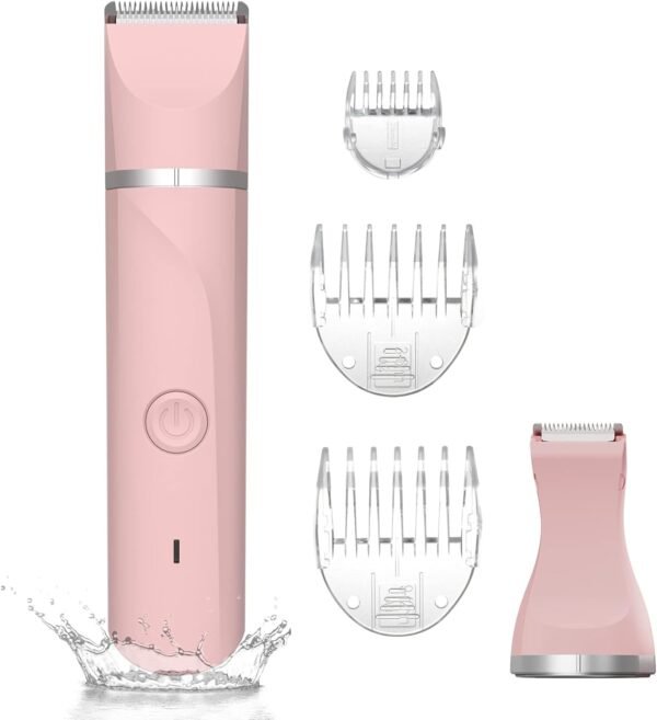 AREYZIN Bikini Trimmer for Women,Electric Razors Shaver for Bikini Legs Pubic Hair,Rechargeable Ladies Bikini Hair Trimmer Removal with Snap-in Ceramic Blades IP7X Washable Head,Wet and Dry Use,Pink - Image 2