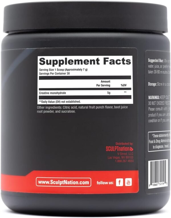 Sculpt Nation by V Shred Creatine - Premium Creatine Monohydrate Powder to Support Muscles, Energy, and Brain Function, Fruit Punch Flavored Creatine - 30 Servings - Image 6