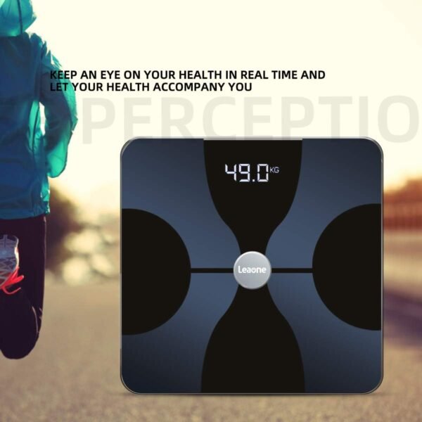 Leaone Body Fat Scale 30x30cm, Digital Backlit White LED, Smart Bluetooth Digital BMI Weight Scale, Body Composition Analyzer Health Monitor with 6mm Tempered Glass with Smartphone App, 400lbs, Black - Image 4