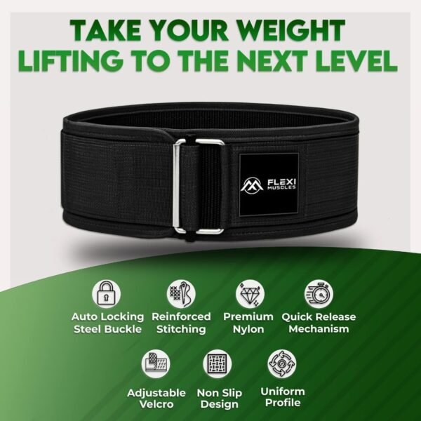 Quick Lock Weightlifting Belt - Adjustable Back Support with Metal Buckle - Ideal for Powerlifting, Cross Training, and Olympic Lifting - Durable Gym Belt for Men & Women - Image 4
