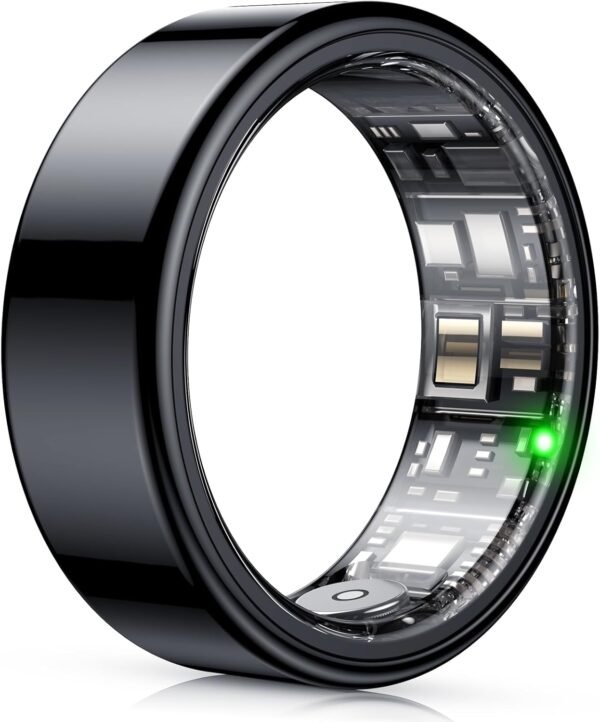 Smart Ring, Heart Rate/Sleep/Blood Oxygen Monitoring, Step Count, Wearable Fitness Tracker, APP Bluetooth Connected, IP68 Waterproof, 7 Days Battery Life, Black (Size 8) - Image 2