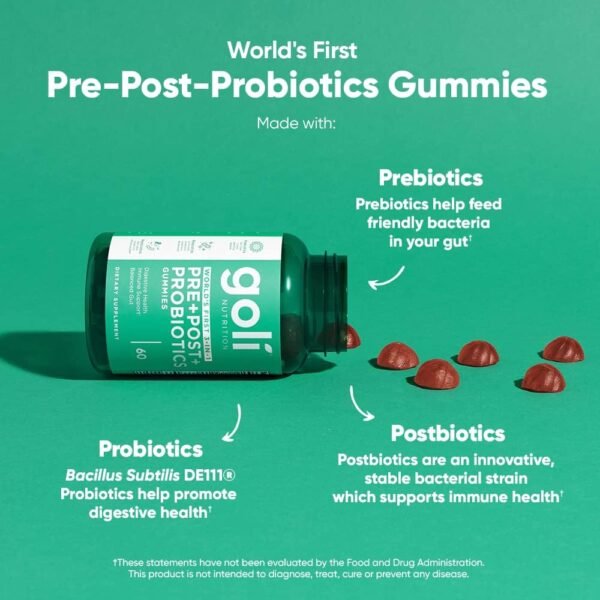 Goli Nutritional Supplement, Pre+Post+Probiotics Gummy - 300 Count - World's First 3-in-1 Gluten-Free, Vegan, Non-GMO, and Gelatin-Free. - Image 3
