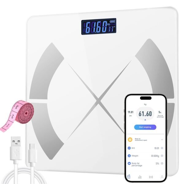 APP Body Fat Scale Intelligent Weight Scale Body Scale Rechargeable Intelligent Weight Scale, Digital Bathroom Scale with Smartphone Application Body Composition Monitoring Health Analyzer (White) - Image 2