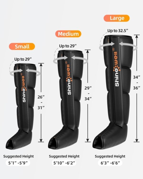 SHINE WELL Air Compression Leg Massager,Professional Leg Recovery System for Leg Muscle Revival,Sequential Compression Leg Therapy Device with 11 Intensities,4 Massage Area Selectable (Medium) - Image 7