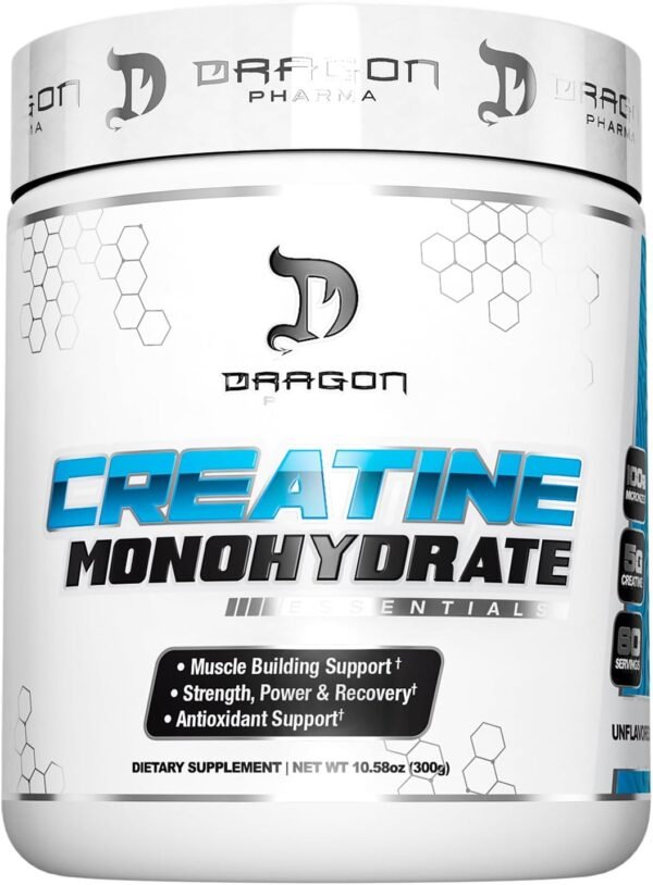 DRAGON PHARMA Creatine Monohydrate, Aid Muscle Recovery, Post-Workout Supplement, Antioxidant Support (60 Servings, Unflavored) - Image 2