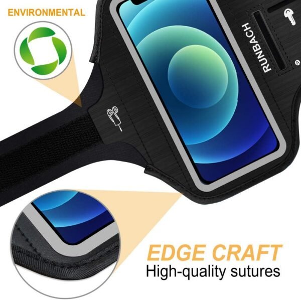 Armband for iPhone 13 Mini/12 Mini/11 Pro/iPhone X/XS,Sweatproof Running Exercise Gym Bag with Card Slot(Black) - Image 8