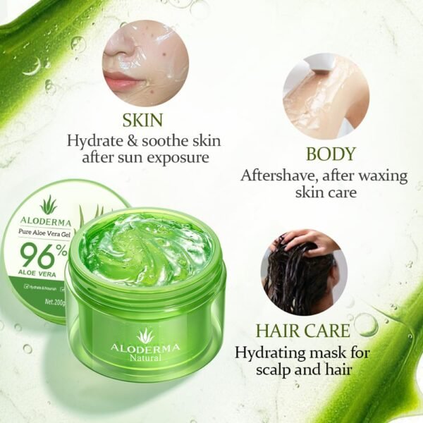 Aloderma Organic Aloe Vera Gel for Face & Body, 96% Pure Aloe Gel Made within 12 Hours of Harvest, Ideal for Skin, Scalp, & Hair Hydration, Calming Moisturizer for Soothing After Sun Care Relief, 7oz - Image 5