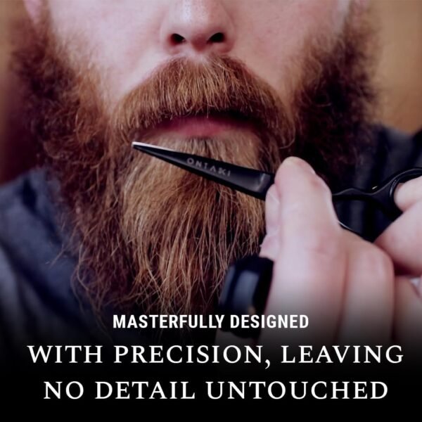 Ontaki 5" Professional German Beard & Mustache Scissors with 2 Comb & Carrying Pouch for Men - Bevel Edge for Precision - Facial Hair Grooming Kit All Body Hair - Black - Beard Trimming Scissors - Image 6
