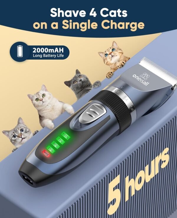 oneisall Cat Clippers for Matted Hair, Quiet Cat Shaver for Long Hair, Cordless Cat Hair Trimmer for Grooming, 2 Speed Pet Shaver Cat Grooming Kit for Cats Small Dogs Animals (Blue) - Image 9